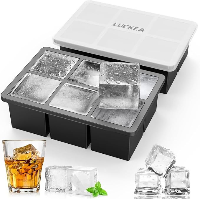 Silicone Ice Cube Tray with Lid - 2 Pack 6 Square Large Ice Cube Tray, BPA Free, Easy Release, St... | Amazon (UK)