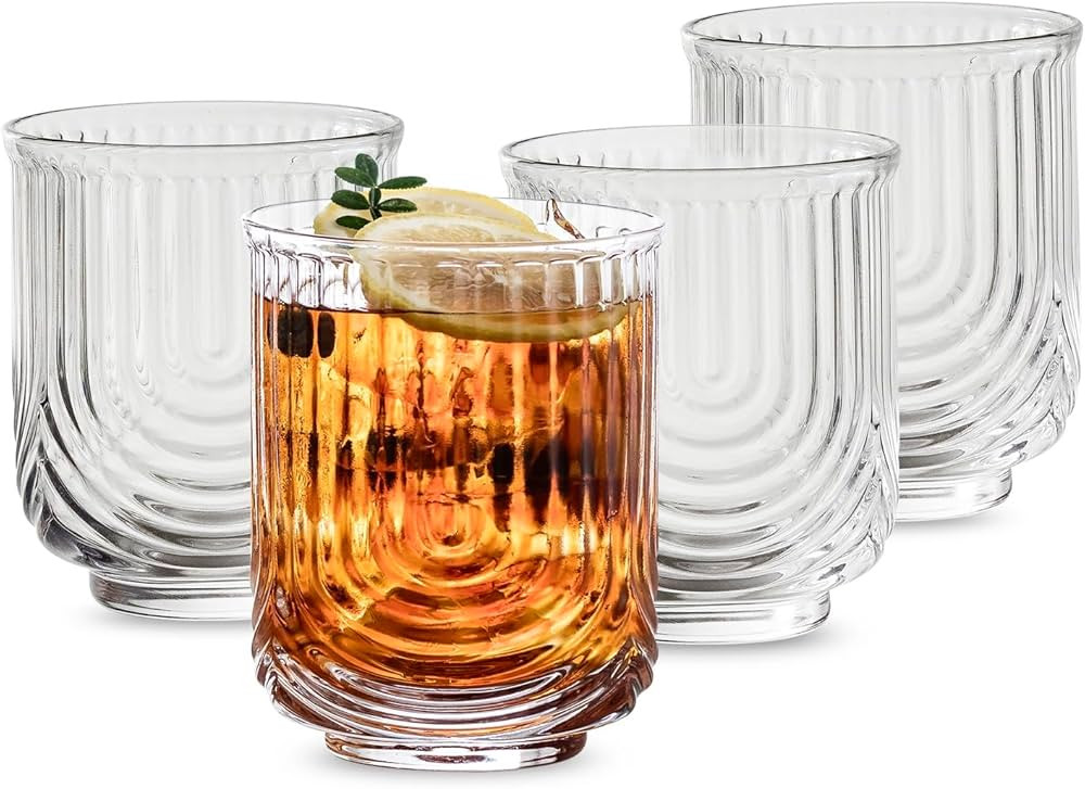 INSETLAN Vintage Glassware Arch Design Glass cups Set of 4, Fashioned Ripple Glassware Highball G... | Amazon (US)