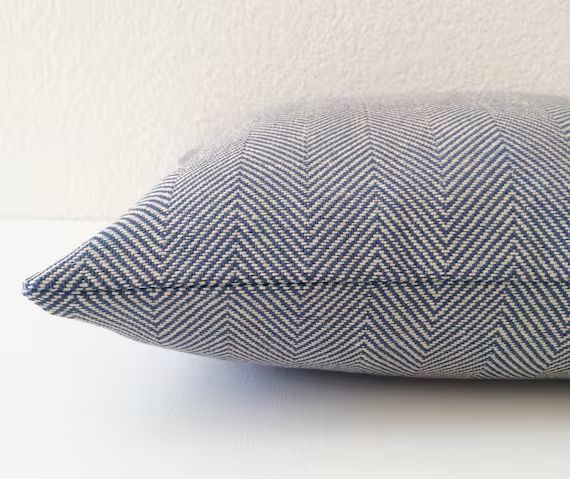 Navy blue herringbone decorative throw pillow cover | Etsy (US)