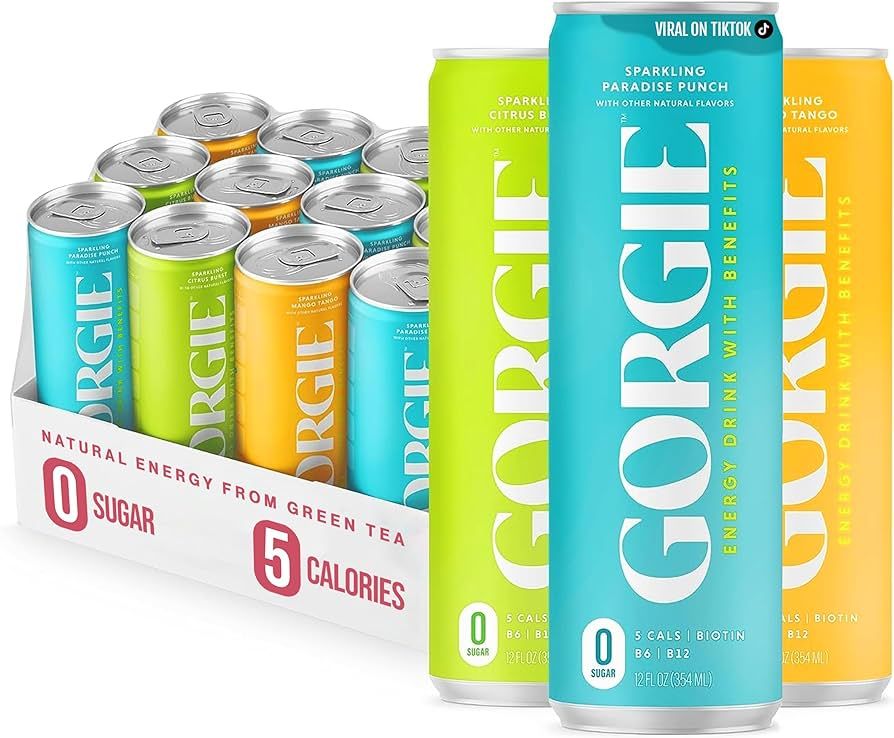 GORGIE 12 Pack Tropical Variety, Sugar-Free Natural Healthy Energy Drinks, Pre-workout Drinks, Co... | Amazon (US)