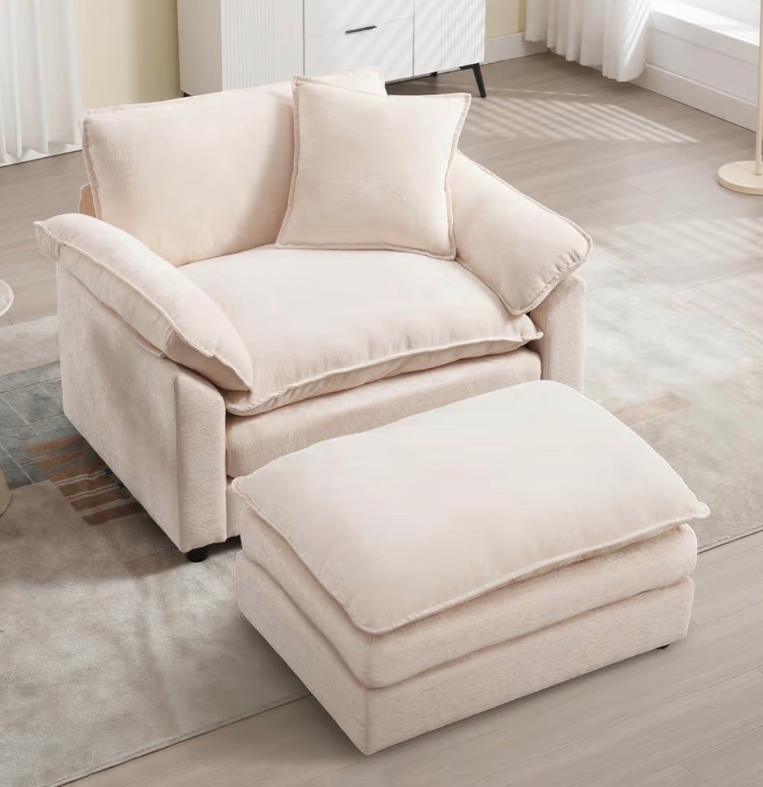 Beige Oversized Chair with Ottoman, Comfy Chenille Accent Chair Large Upholstered Armchair with Extra Thick and Deep Seat Modern Lounge Chair for Living Room,Bedroom,Apartment

#LTKHome
