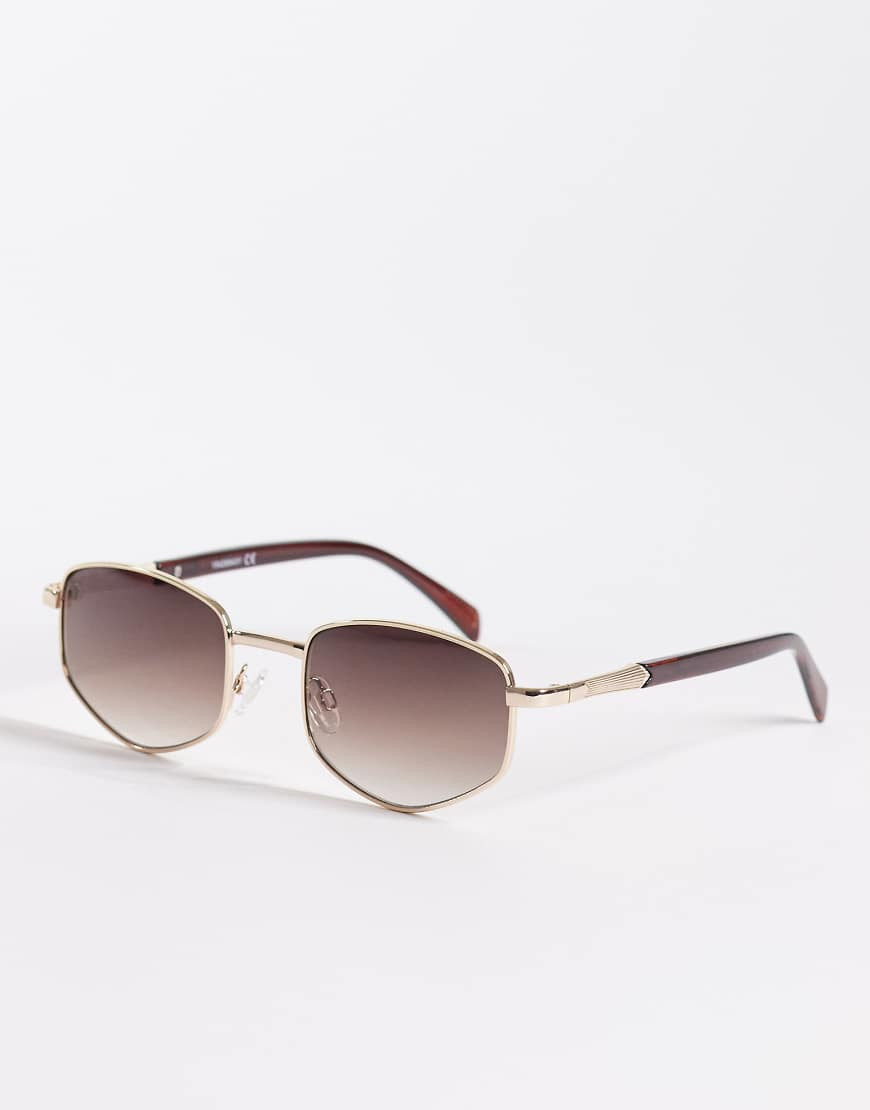 ASOS DESIGN round sunglasses in gold metal with brown lens | ASOS (Global)