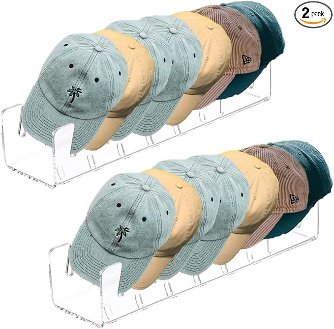 2 Pack Acrylic Hat Organizer Shelf - Clear Hat Organizer Holder Rack for Closet Shelf - Hat Stand... | Amazon (US)