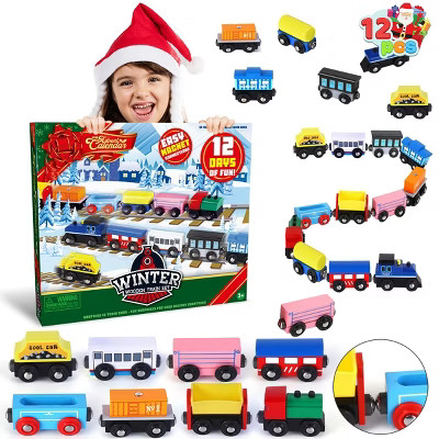 Joyfy 2025 Christmas Advent Calendar – 12 Days of Magnetic Wooden Train Cars All Aboard the Hol... | Target