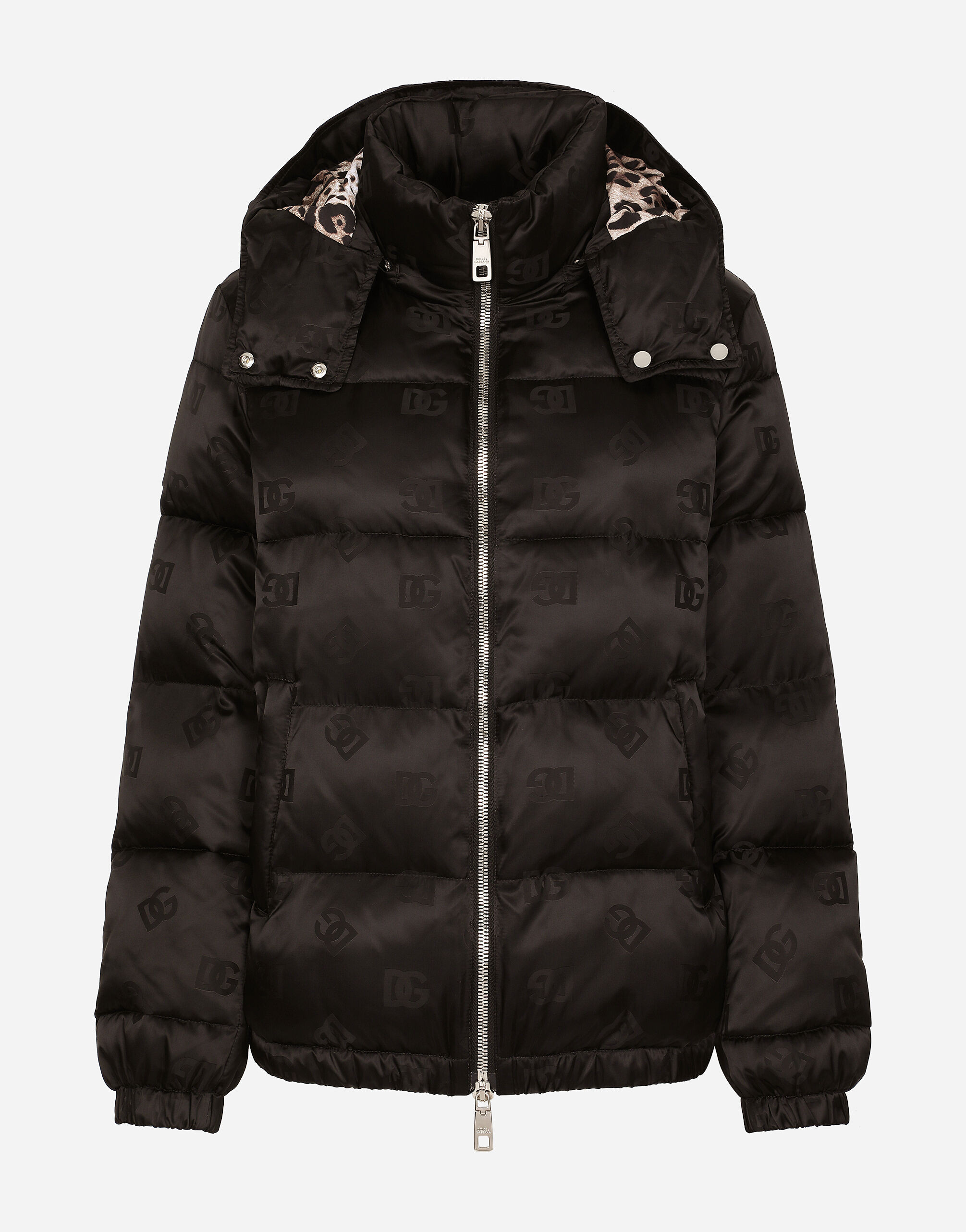 Satin jacquard down jacket with all-over DG logo | Dolce & Gabbana