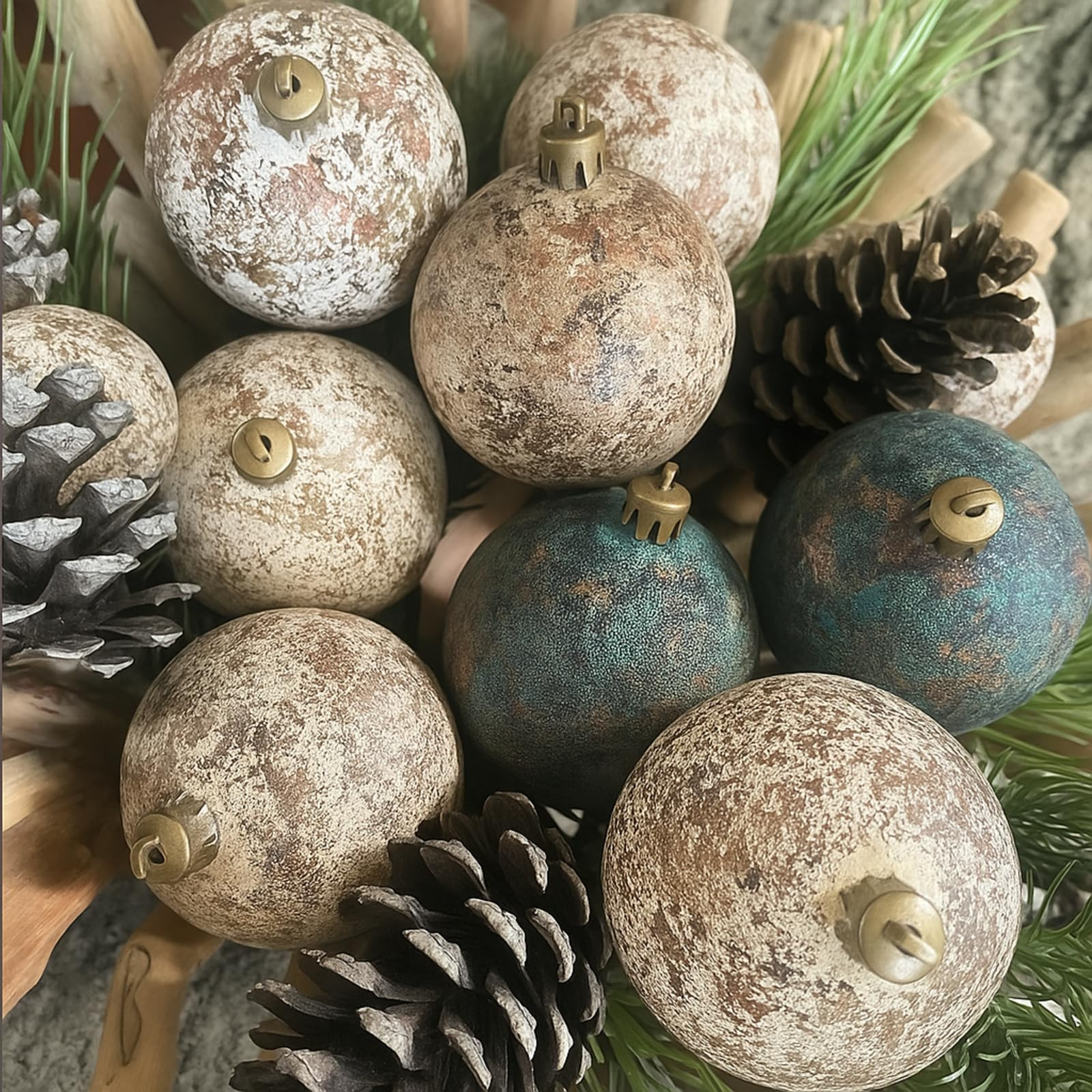 12 Pcs Neutral Textured Christmas Ball Ornaments 2 Inch Rustic Christmas Tree Decor Vintage Coppe... | Amazon (US)