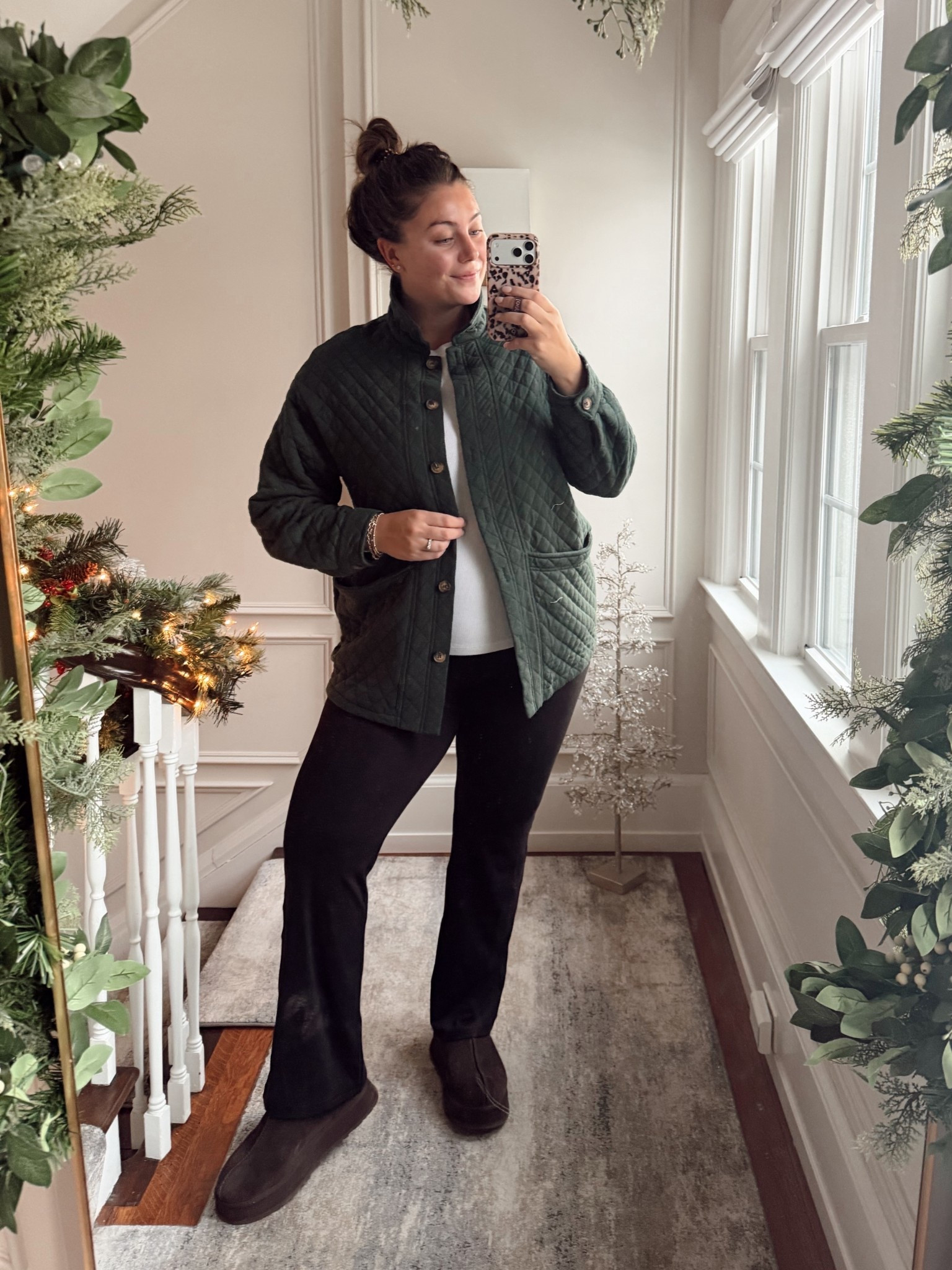 Westing size XL in shacket, XXL tall in white t-shirt, 18 in flare yoga pants. 

#LTKSeasonal #LTKPlusSize #LTKootd