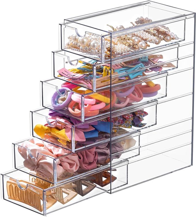 HBlife Clear Acrylic Hair Accessories Organizer, Hair Storage Box with 6 Drawers, Hair Tie Holder... | Amazon (US)