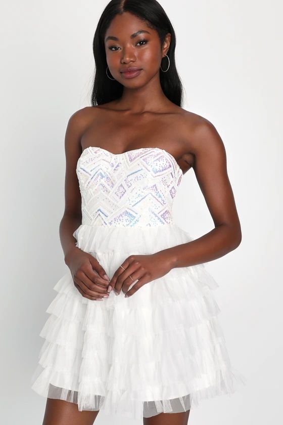 Exceptional Charm White Tulle Sequin Strapless Mini Dress | Lulus (US)