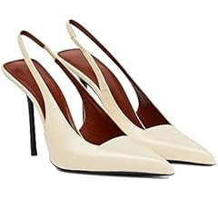 THESHY Women's Pointed Toe High Stiletto Heels Slingback Stretch Slip-on Pumps Backless Patent Le... | Amazon (US)