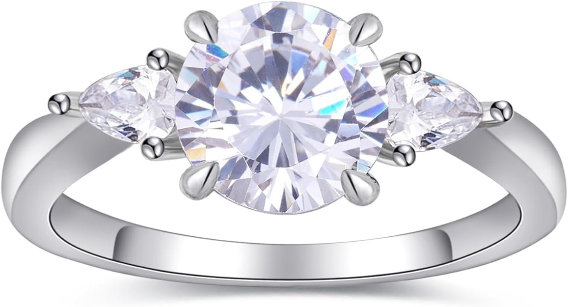 BAGUTTA PAVONE 2.7 Radiant CZ Engagement Rings for Women, Women's Round Cut 3-Stone Engagement Pr... | Amazon (US)