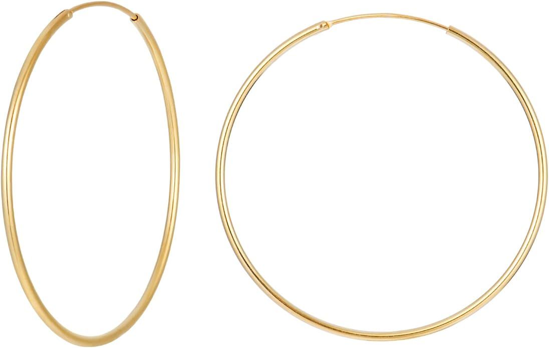 Thin Gold Hoops | 1.2mm Sterling Silver Simple Large Hoop Earrings | Minimalist Skinny Threader G... | Amazon (US)