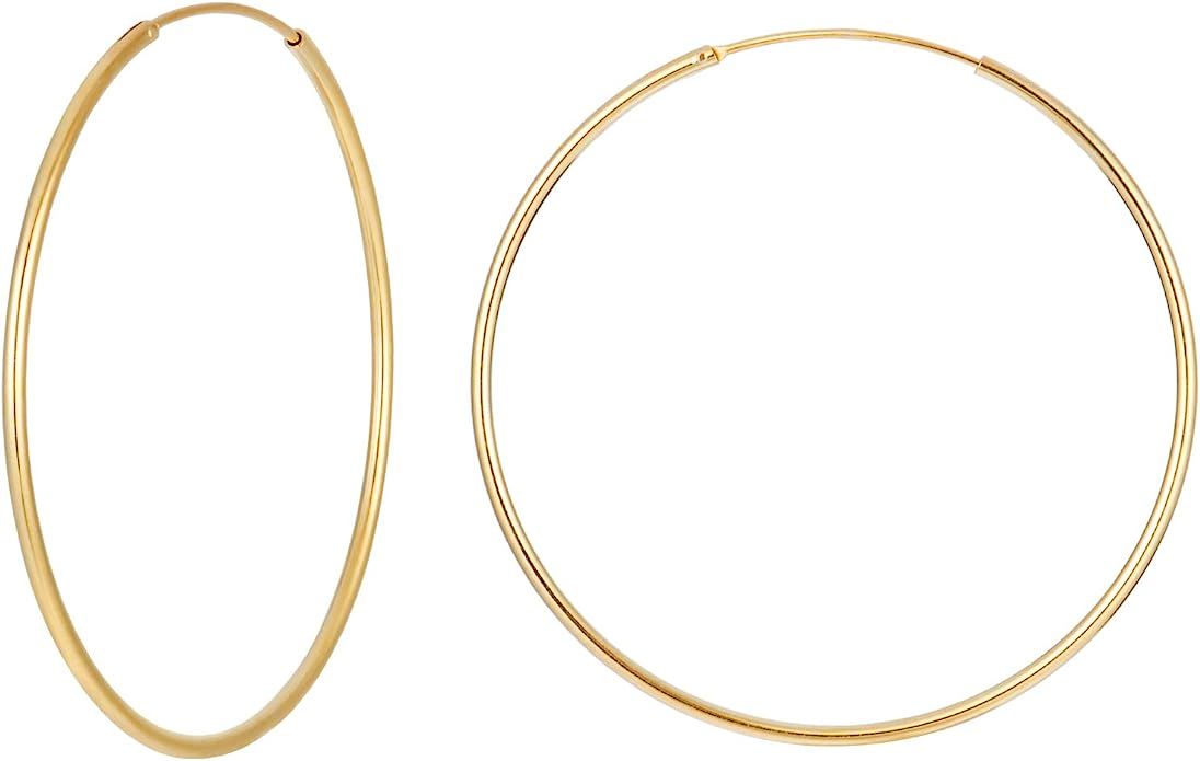 Thin Gold Hoops | 1.2mm Sterling Silver Simple Large Hoop Earrings | Minimalist Skinny Threader G... | Amazon (US)