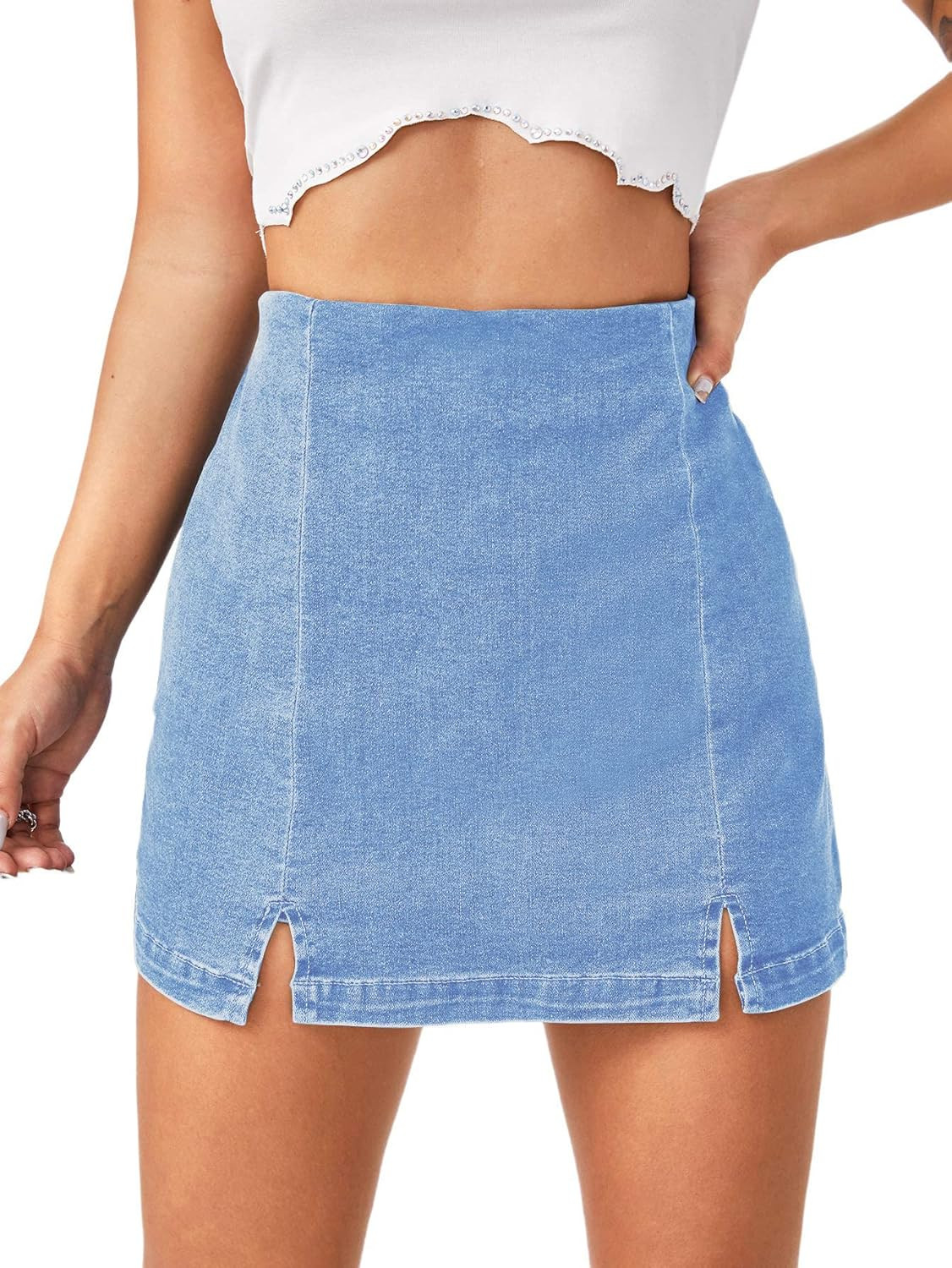 Floerns Women's Casual Split Hem High Waist Denim Skorts Skirt Shorts | Amazon (US)