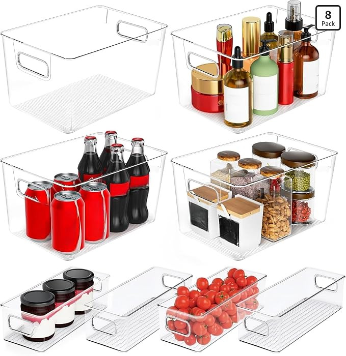 Clear Plastic Storage Bins 8 Pack - Pantry Organizers and Storage, Fridge Organizer Containers fo... | Amazon (US)