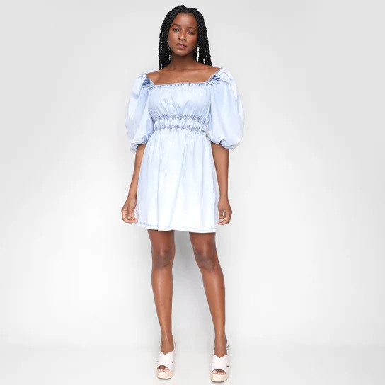 Vestido Colcci Curto Manga 7/8 Bufante - Azul | Zattini (BR)