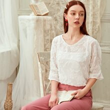 Fuzzy Solid Sheer Chiffon Blouse | SHEIN