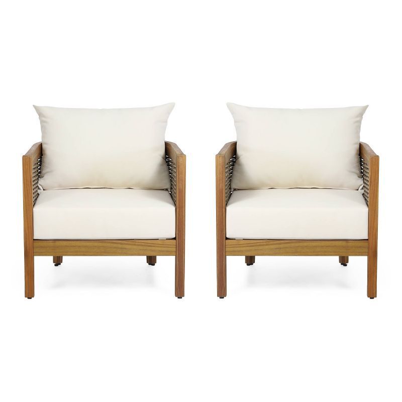 Burchett 2pk Outdoor Acacia Wood Club Chairs with Cushions - Teak/Brown/Beige - Christopher Knigh... | Target