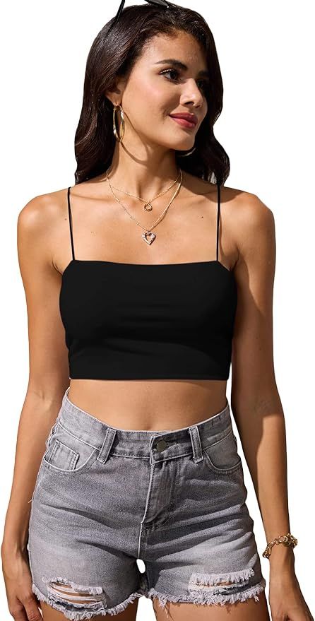 MakeMeChic Women's Casual Basic Spaghetti Strap Slim Fit Plain Summer Crop Tops Cami Vest | Amazon (US)