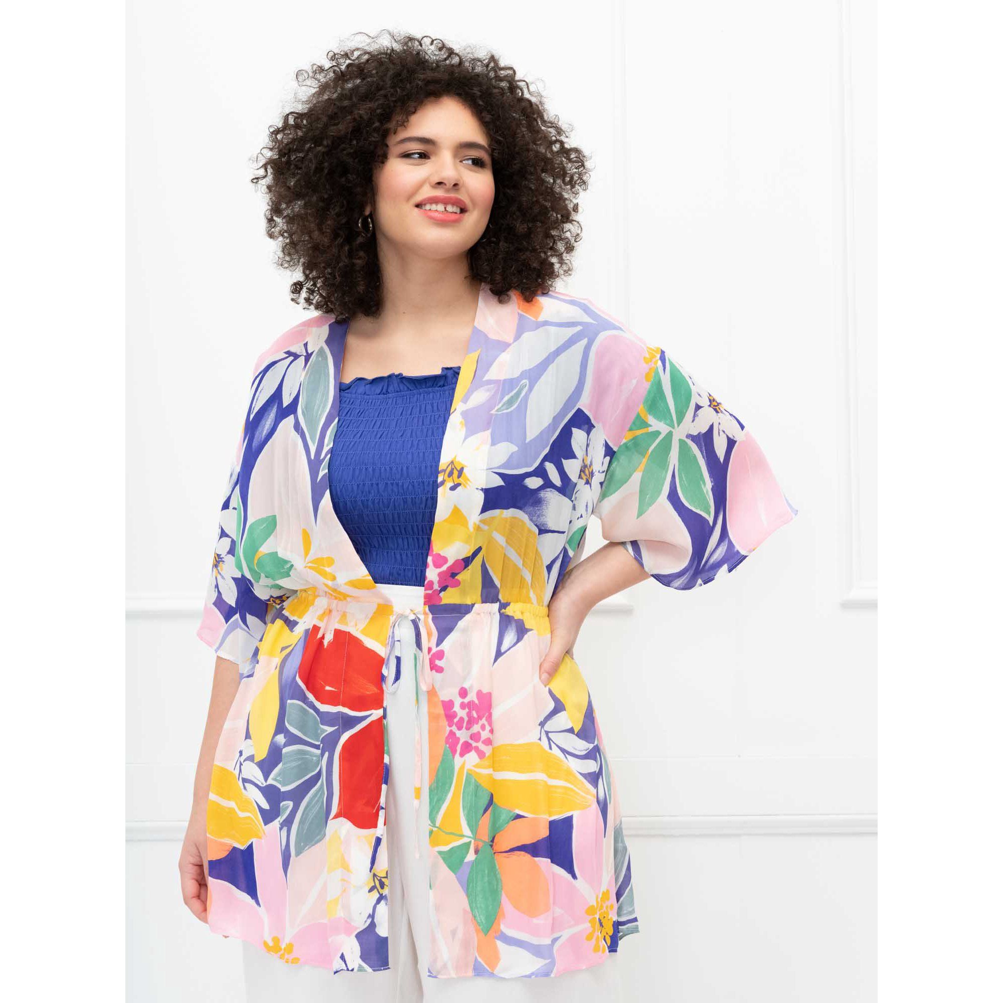 ELOQUII Elements Women's Plus Size Paradiso Print Kimono Duster | Walmart (US)