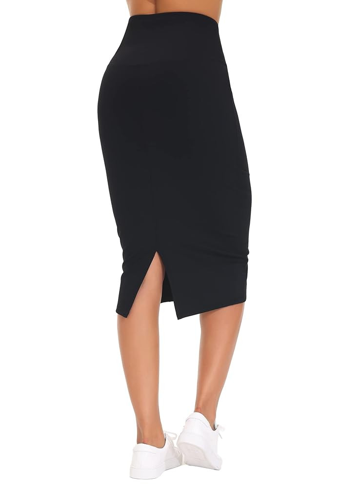 THE GYM PEOPLE Women's High Waist Tummy Control Pencil Skirts Stretchy Bodycon Midi Skirt Below K... | Amazon (US)