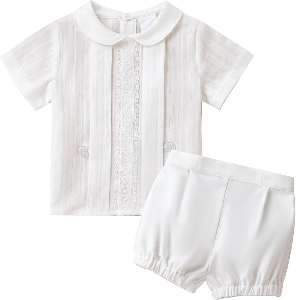 3-6 Month Boy Clothes Summer White Dress Shirt Shorts Boys 3T Summer Outfits Baptism Outfits Todd... | Amazon (US)