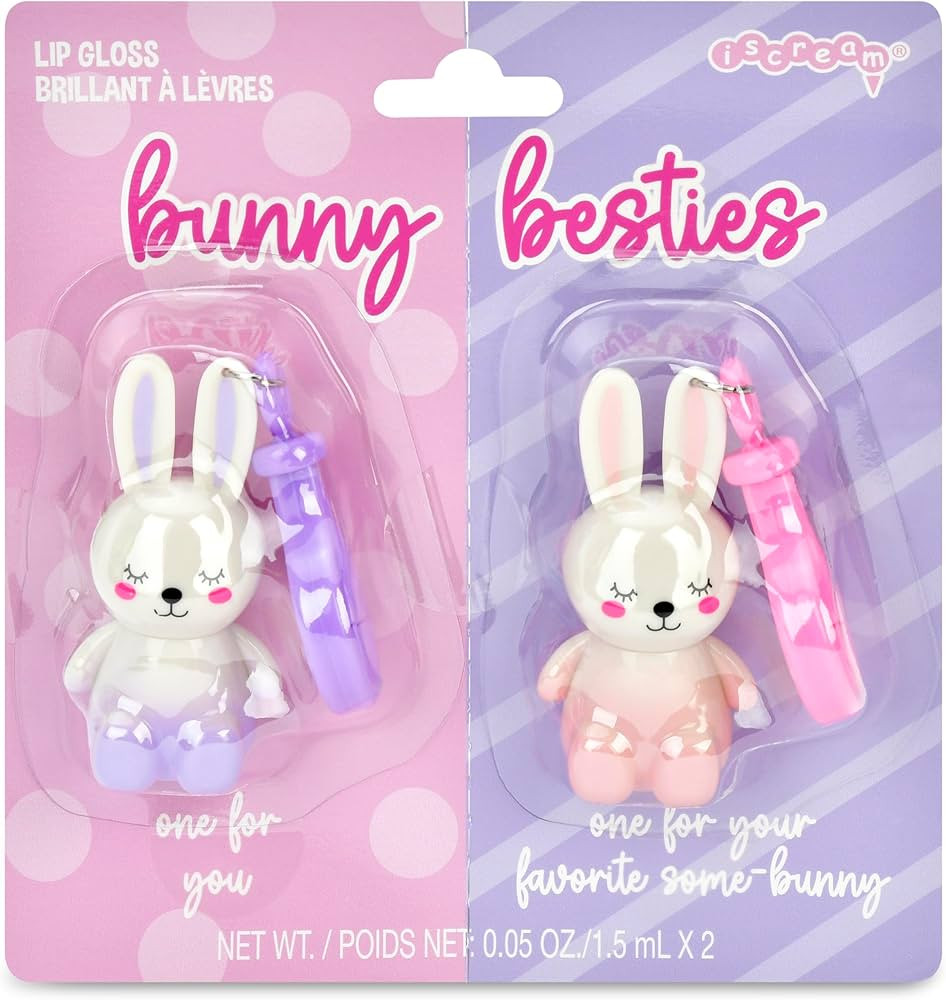 iscream Bunny Besties Tear and Share Classic Wand Lip Gloss Set on a Key Chain Bag Clip for Grab ... | Amazon (US)