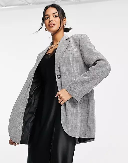 Topshop oversized single breasted blazer in gray | ASOS (Global)