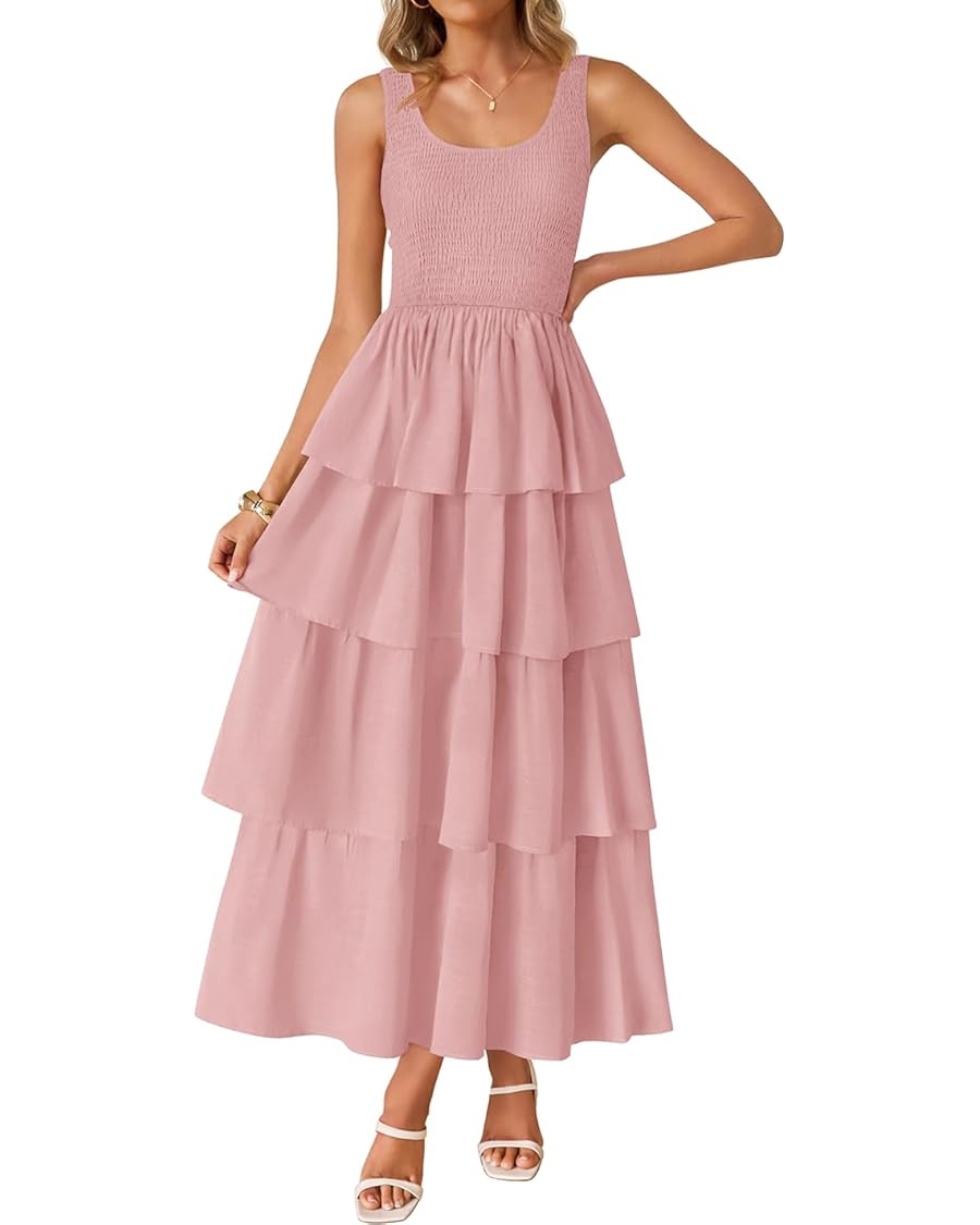 ZESICA Women's 2025 Summer Boho Sleeveless Midi Dress Scoop Neck Ruffle Tiered Layered Swing Long... | Amazon (US)