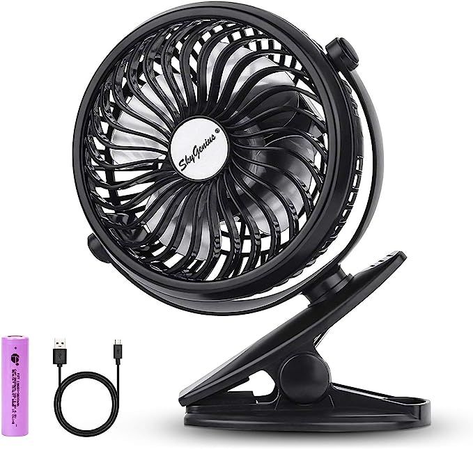 SkyGenius Battery Operated Clip on Mini Desk Fan, Black | Amazon (US)