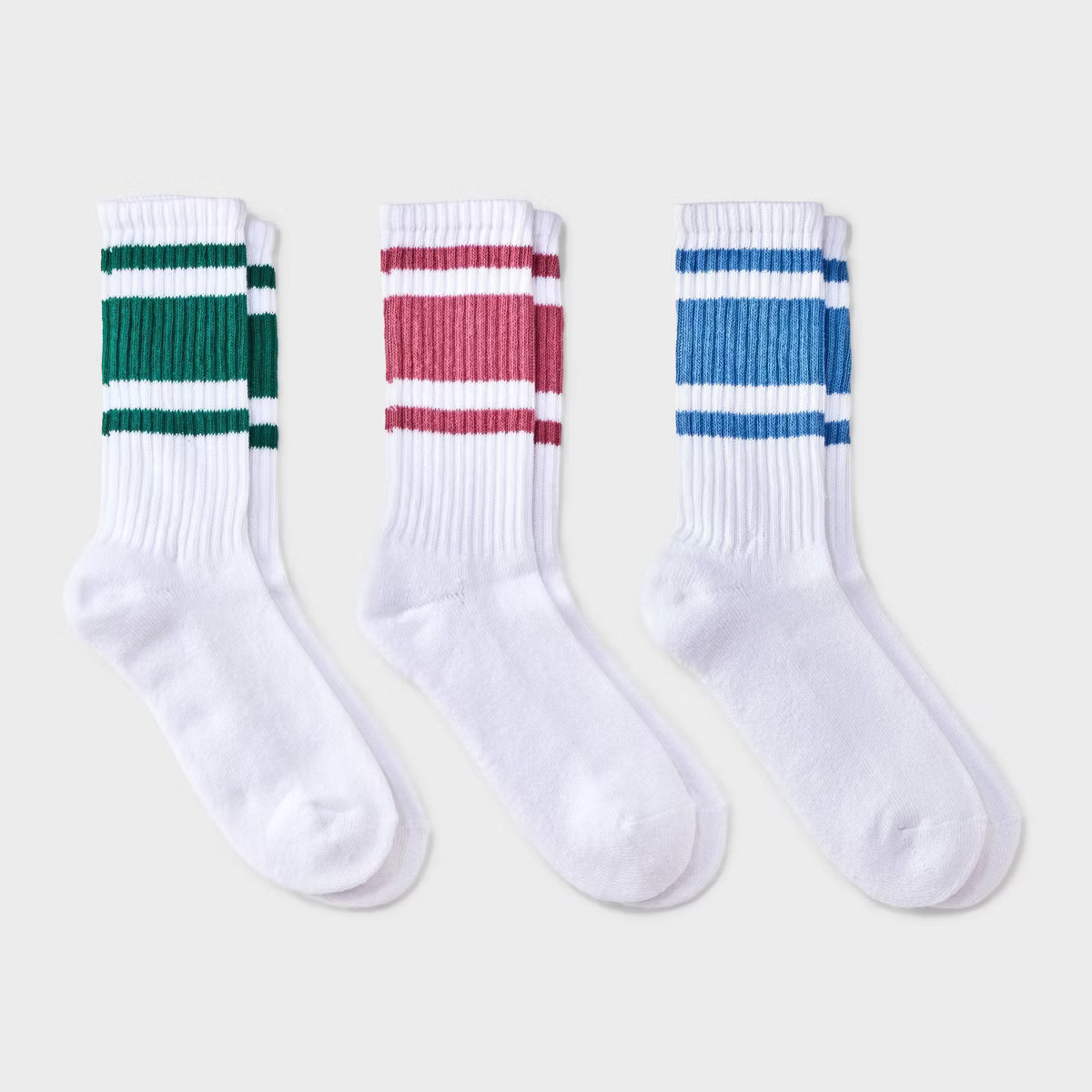 Women's Varsity Stripe Ribbed Cushioned 3pk Crew Socks - Auden™ | Target