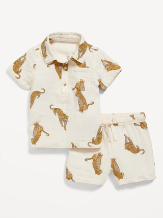 Unisex Textured Double-Weave Shirt & Shorts Set for Baby | Old Navy (US)
