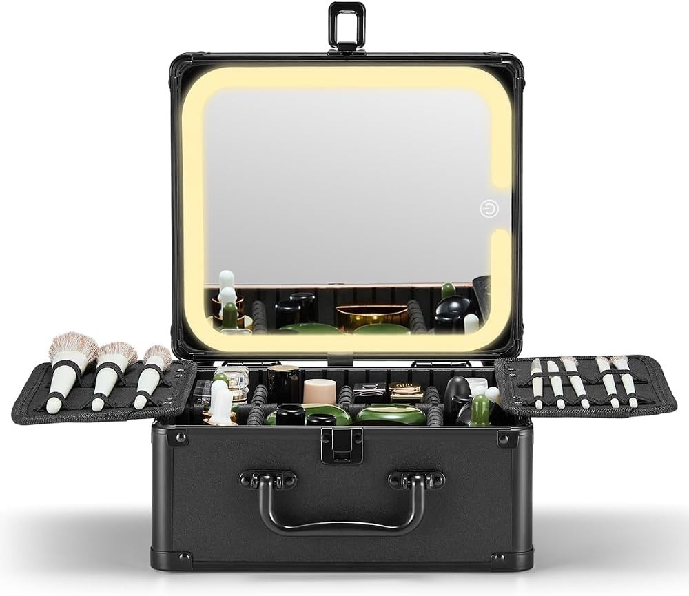 Qislee Makeup Box with A Detachable Lighted Mirror, Waterproof Travel Train Case, Cosmetic Organi... | Amazon (US)