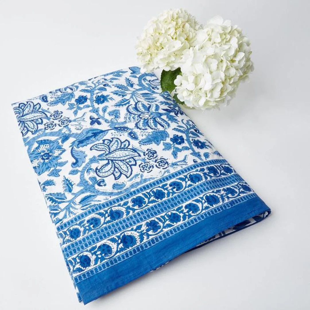 Indian Block Print Tablecloth, Floral Cotton Table Cover, Table Cloth Runner Mats Napkins Set , F... | Etsy (US)