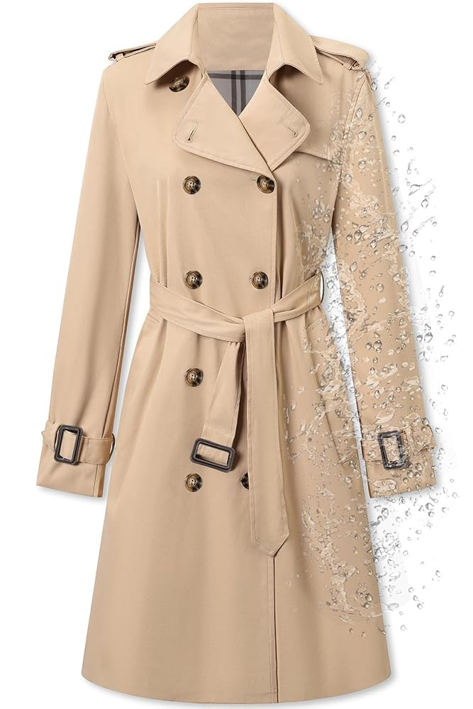 Betusline Women's Double Breasted Waterproof Trench Coat Classic Lapel Overcoat with Belt | Amazon (US)