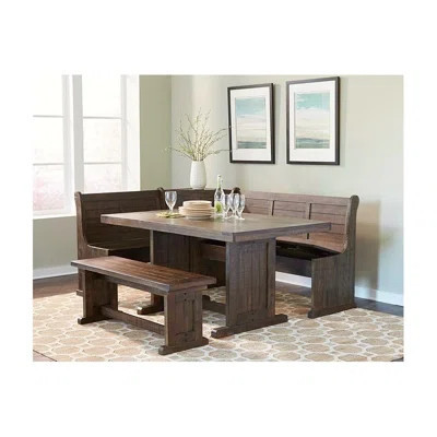 3-Piece Farmhouse Wood Breakfast Nook Set with Hidden Storage, Planked Tops, Reversible Seating, in Tobacco Leaf Finish | Wayfair North America