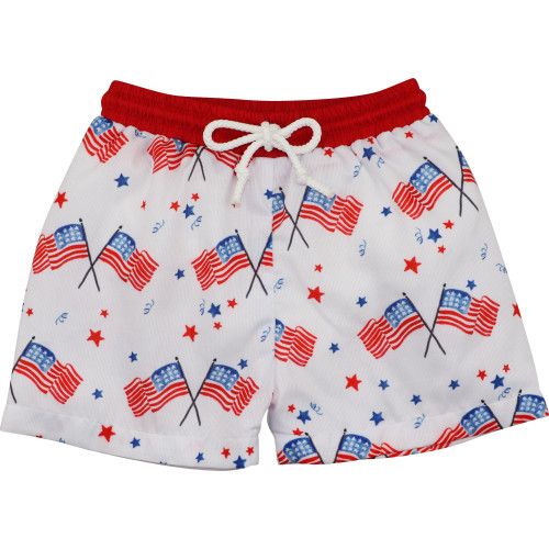 Flag Print Swim Trunks - Shipping Late June | Cecil and Lou