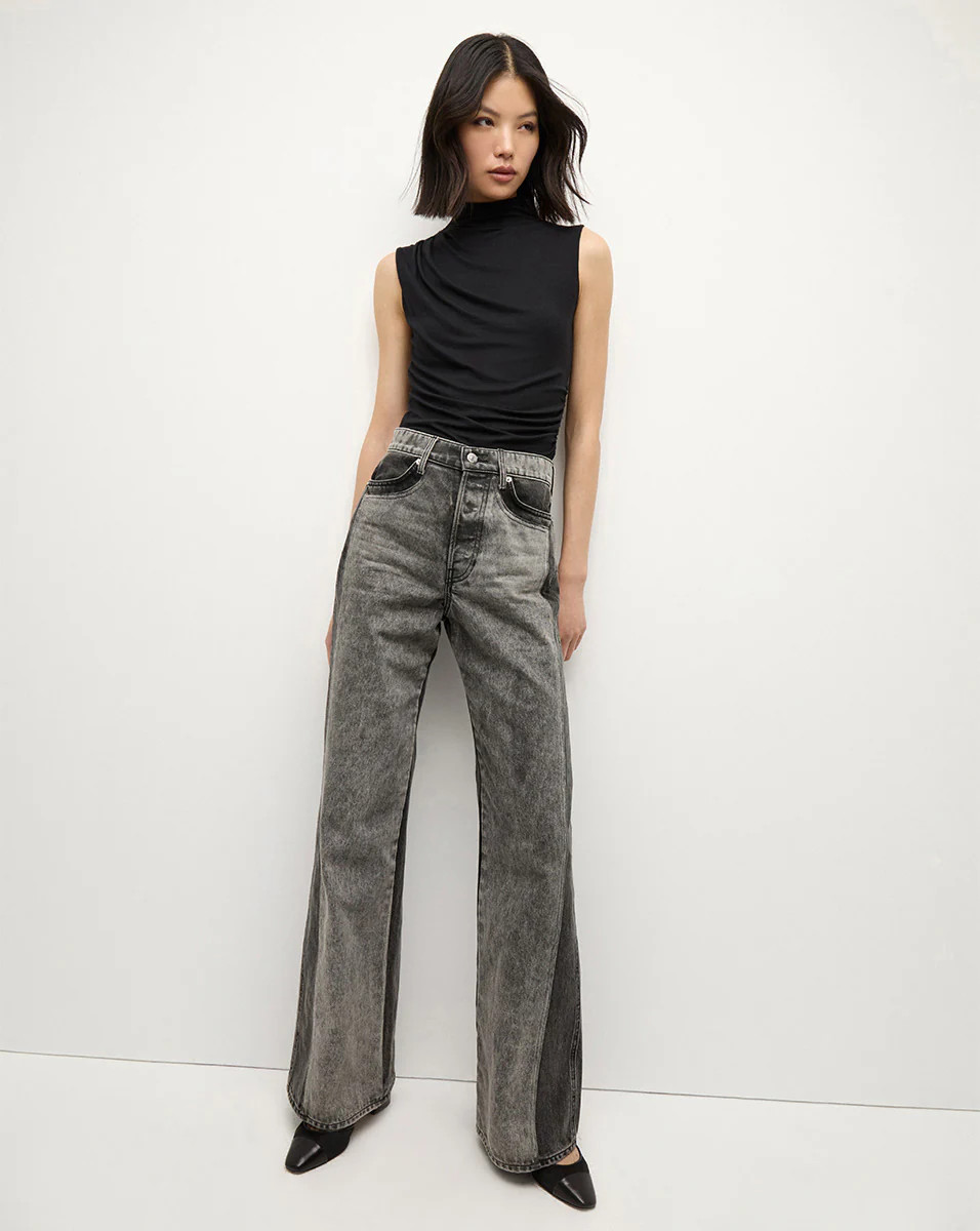 Taylor Two-Tone Wide-Leg Jean in Volcanic Stone Colorblock | Veronica Beard | Veronica Beard