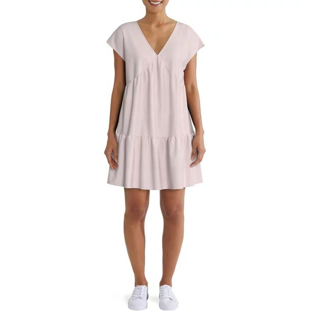 Time and Tru Women's Short Sleeve Woven V-Neck Dress - Walmart.com | Walmart (US)