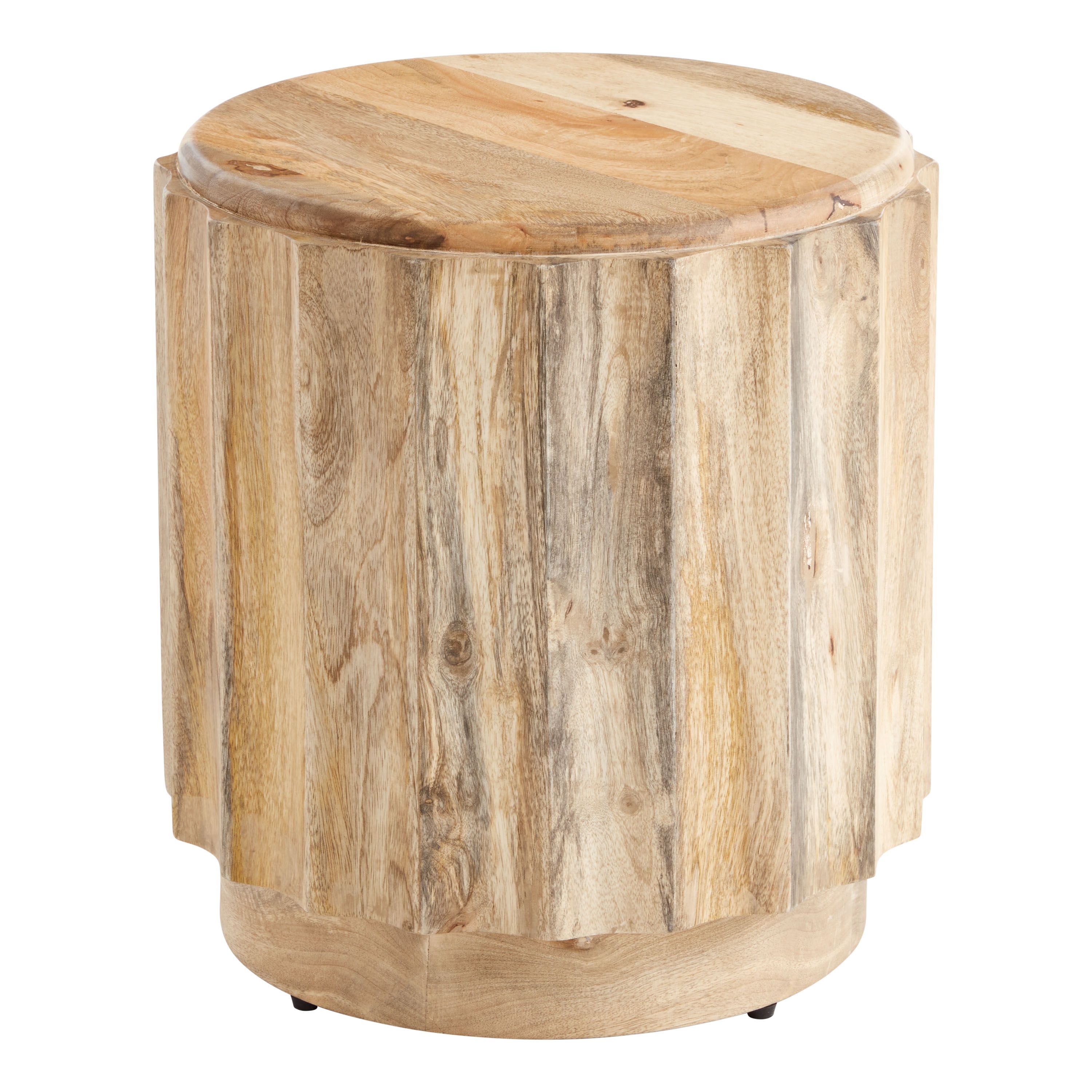 Ishan Round Driftwood Ridged End Table | World Market