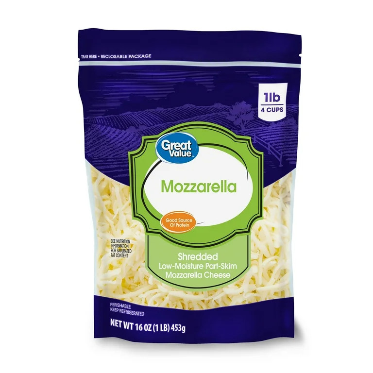Great Value Shredded Low-Moisture Part-Skim Mozzarella Cheese, 8 oz | Walmart (US)
