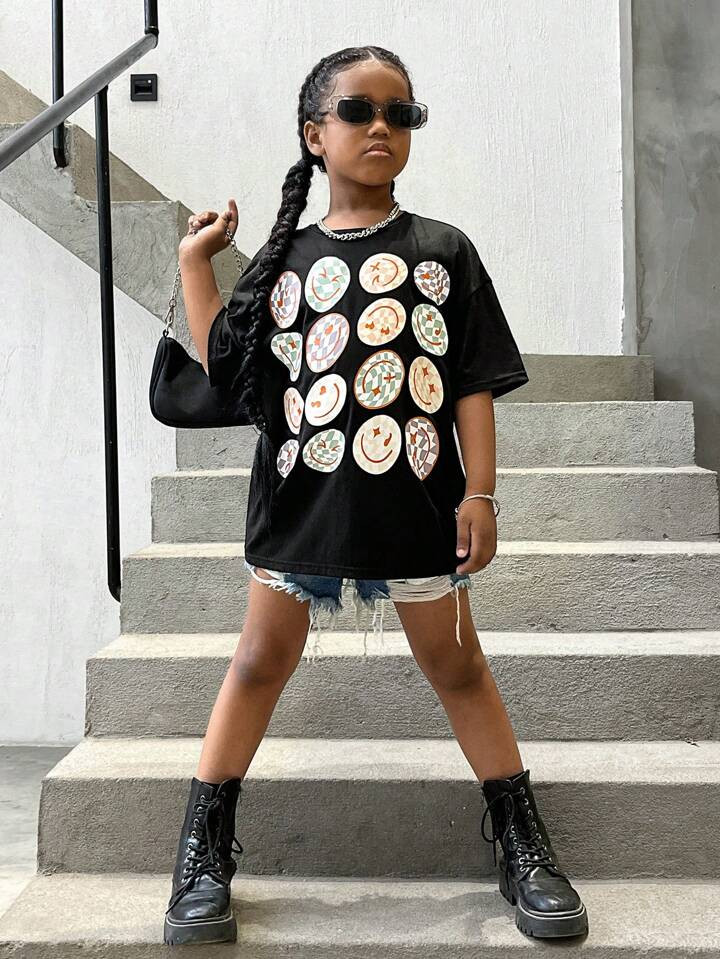 SHEIN Kids Cooltwn Girls 1pc Cartoon Graphic Drop Shoulder Tee | SHEIN