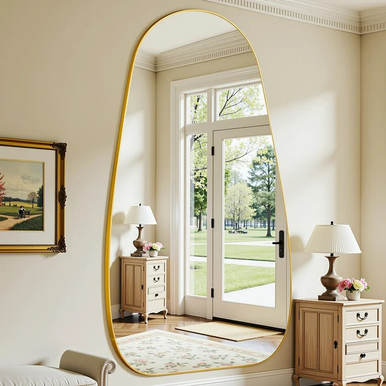 Antok 81"x41" Wavy Full-Length Mirror with Stand - Elegant Floor Mirror, Shatterproof, Freestandi... | Walmart (US)