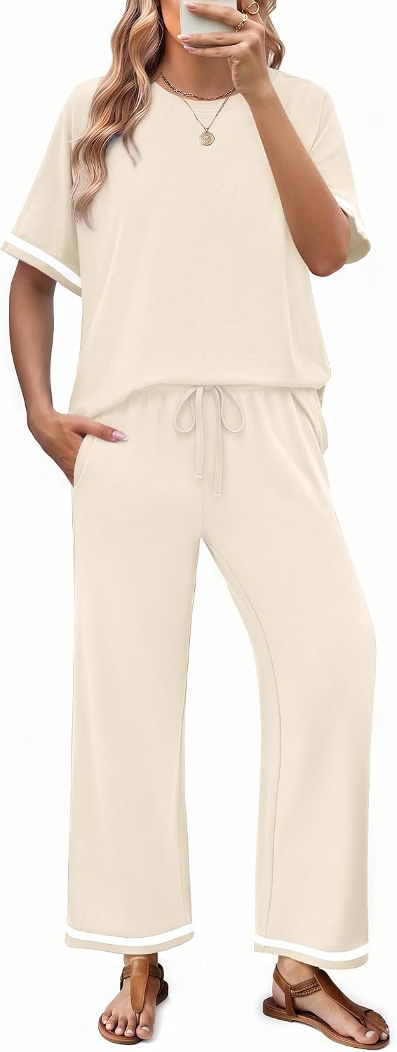 Ekouaer Lounge Sets for Women 2 Piece Casual Short Sleeve Tops Long Pants | Amazon (US)
