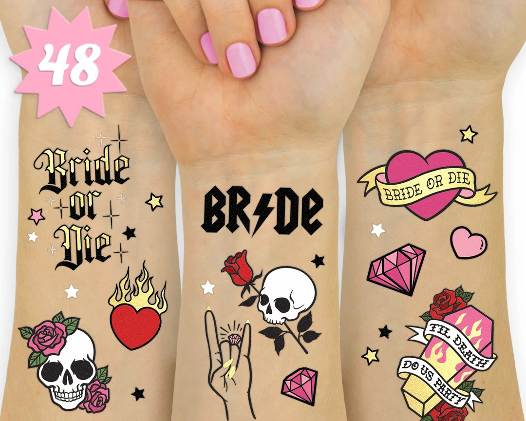 Bride or Die Temporary Tattoos  48 Glitter Styles  Til Death - Etsy | Etsy (US)