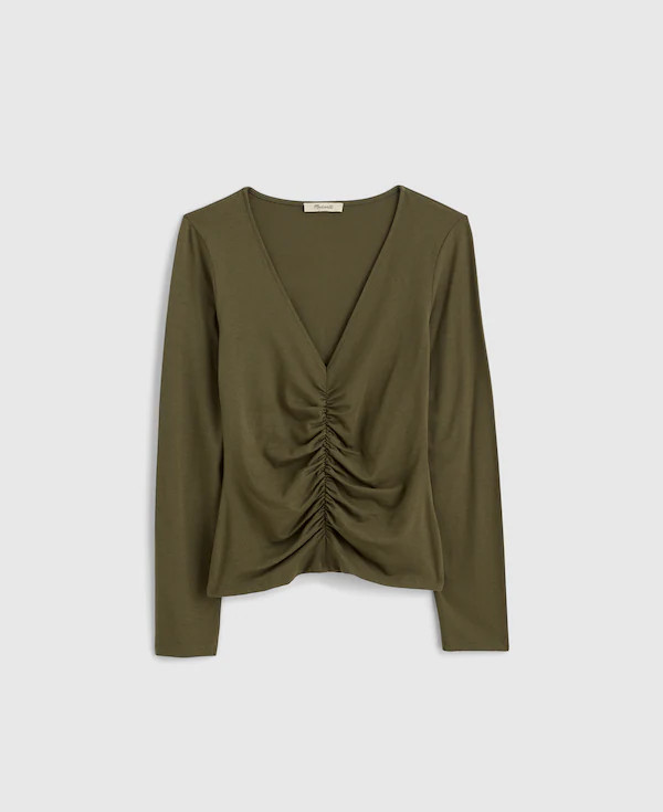 Shirred V-Neck Long-Sleeve Top | Madewell