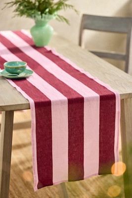 Orchid + Burgundy Stripe Linen Runner | Terrain