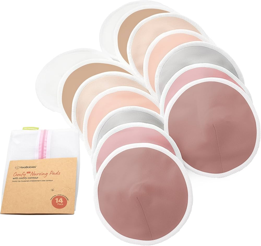 Organic Bamboo Viscose Nursing Breast Pads - 14 Washable Pads + Wash Bag, 3-Layers Breastfeeding ... | Amazon (US)
