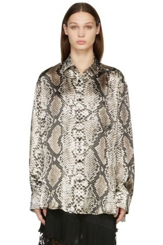 Beige Python Print Fluid Shirt | SSENSE