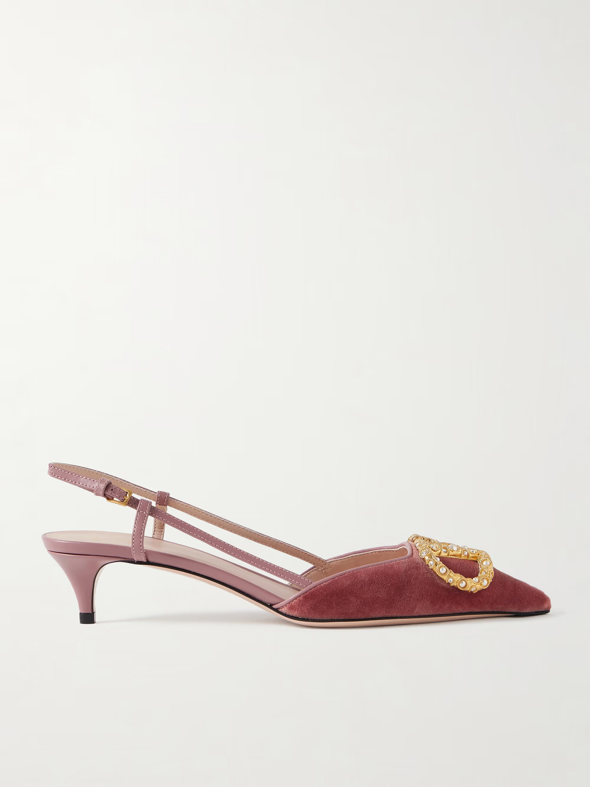 VLogo 50 leather-trimmed embellished velvet slingback pumps | NET-A-PORTER (UK & EU)